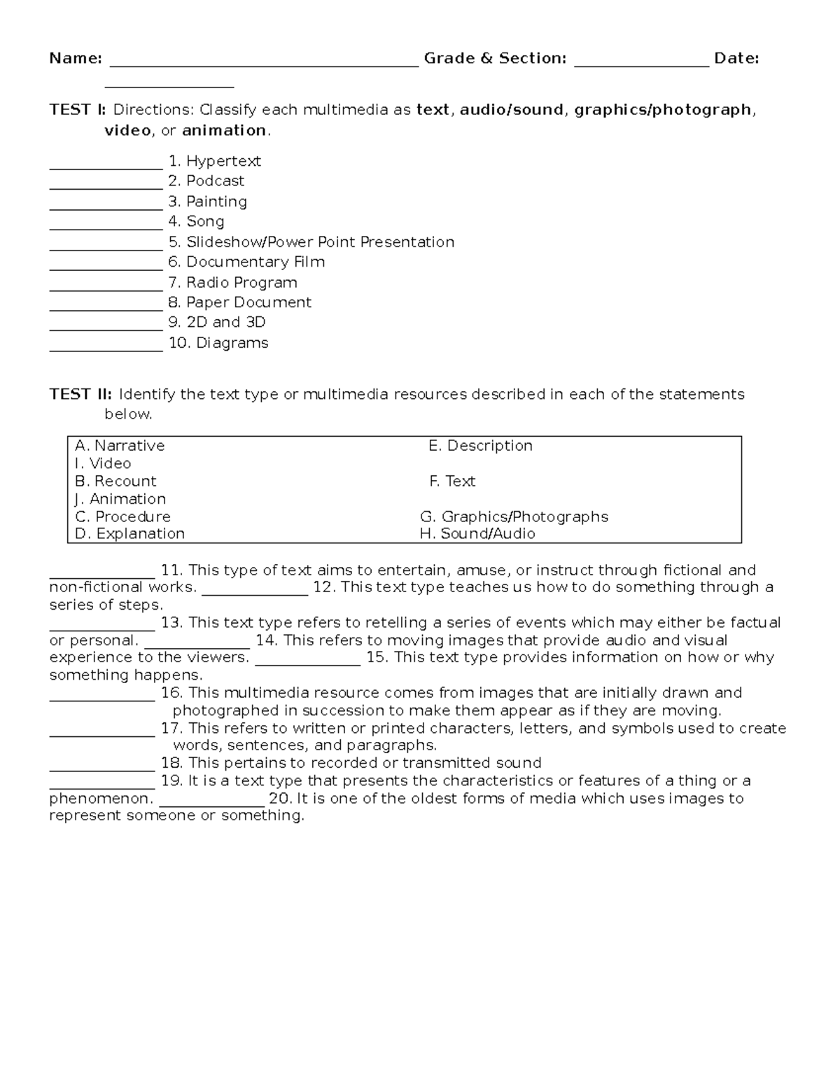 QUIZ 3.1: Multimedia Classification and Text Types - Studocu