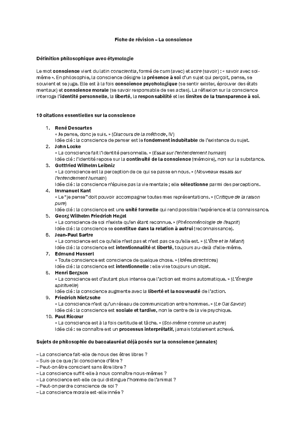 Fiche de Révision : La Conscience en Philosophie - Définition et ...