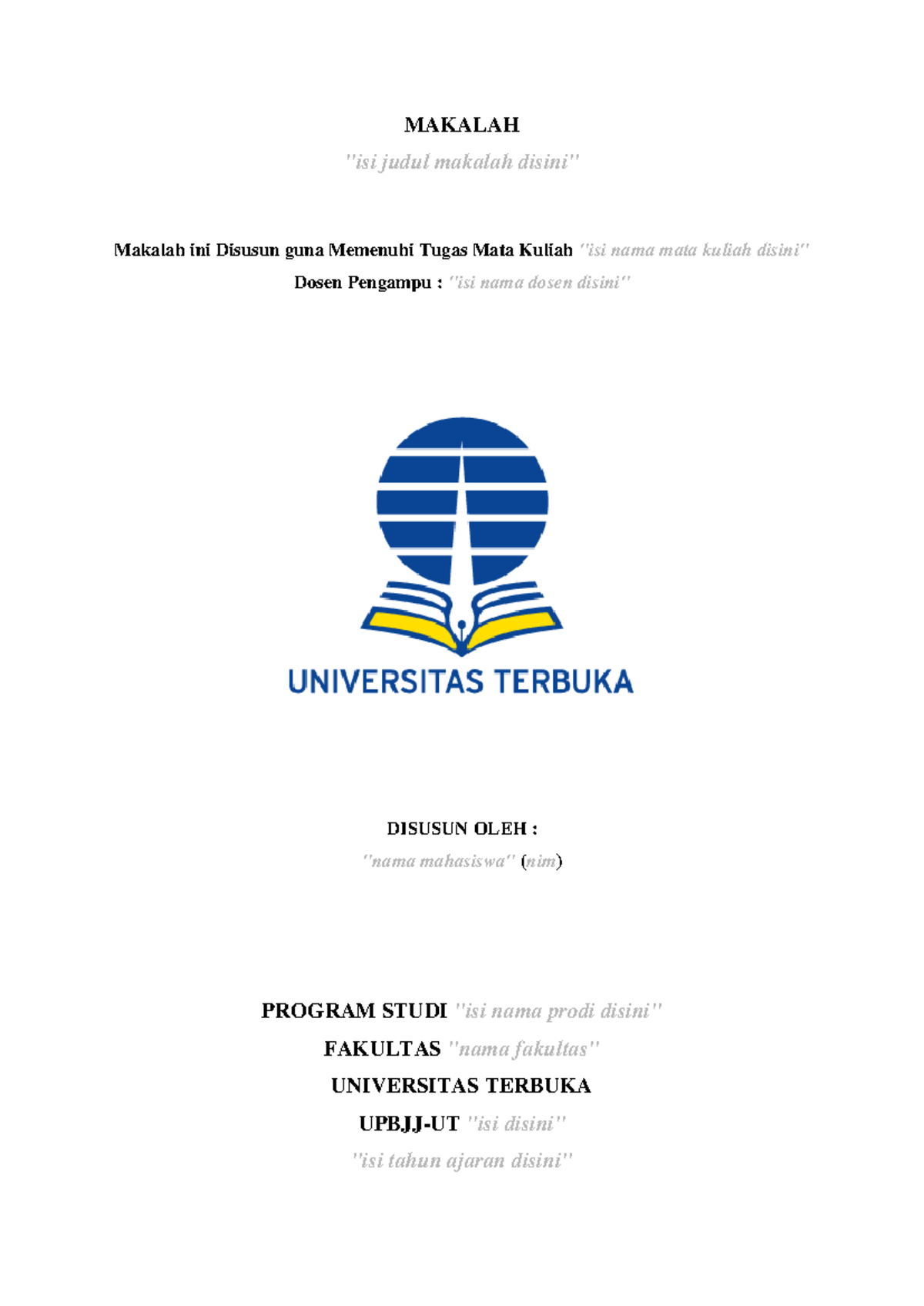 Sampul Makalah UT Template - Cover letter template - MAKALAH 