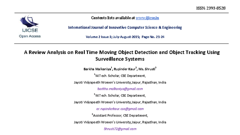 A Review on Real-Time Moving Object Detection & Tracking in IJICSE ...