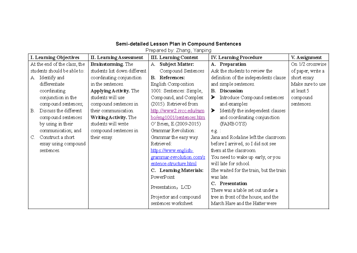 411607544 Semi Detailed Lesson Plan in Compound Sentences 1 - Semi ...