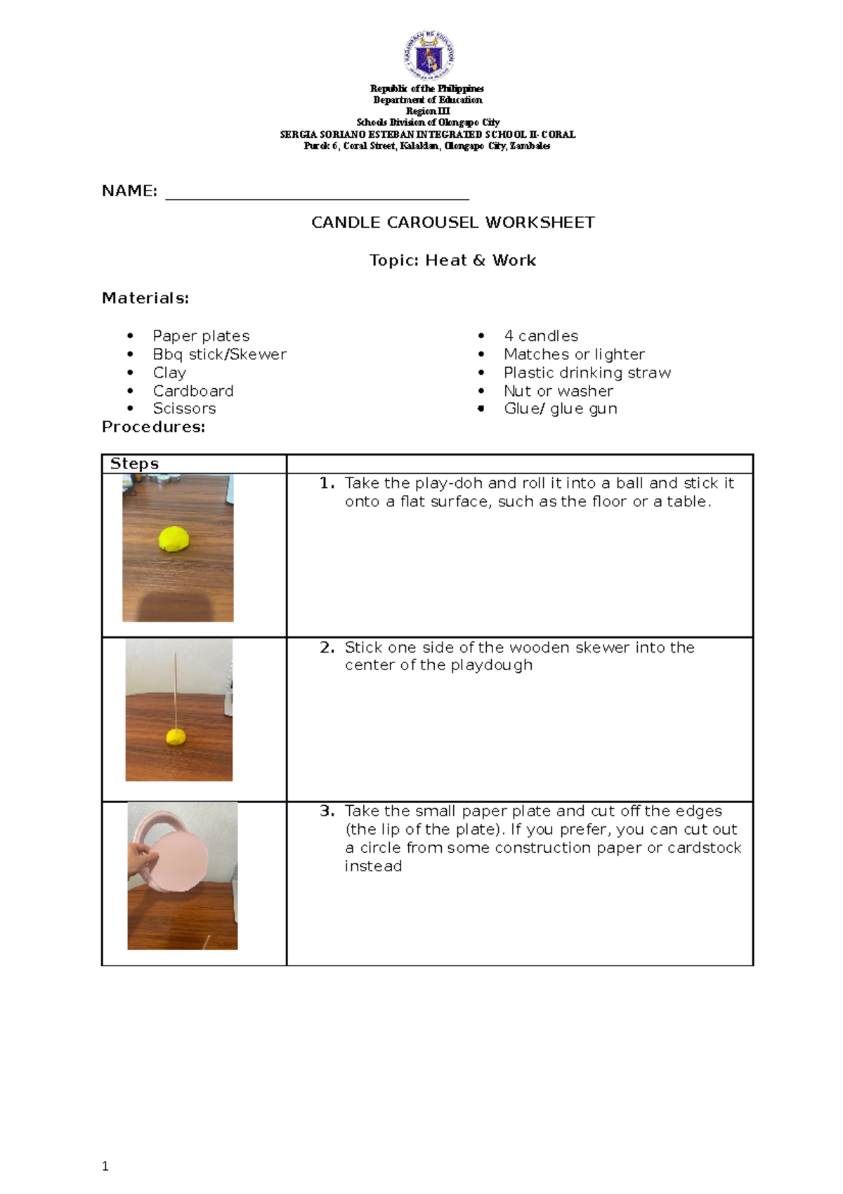 Candle Carousel Worksheet rpms - Republic of the Philippines Department ...