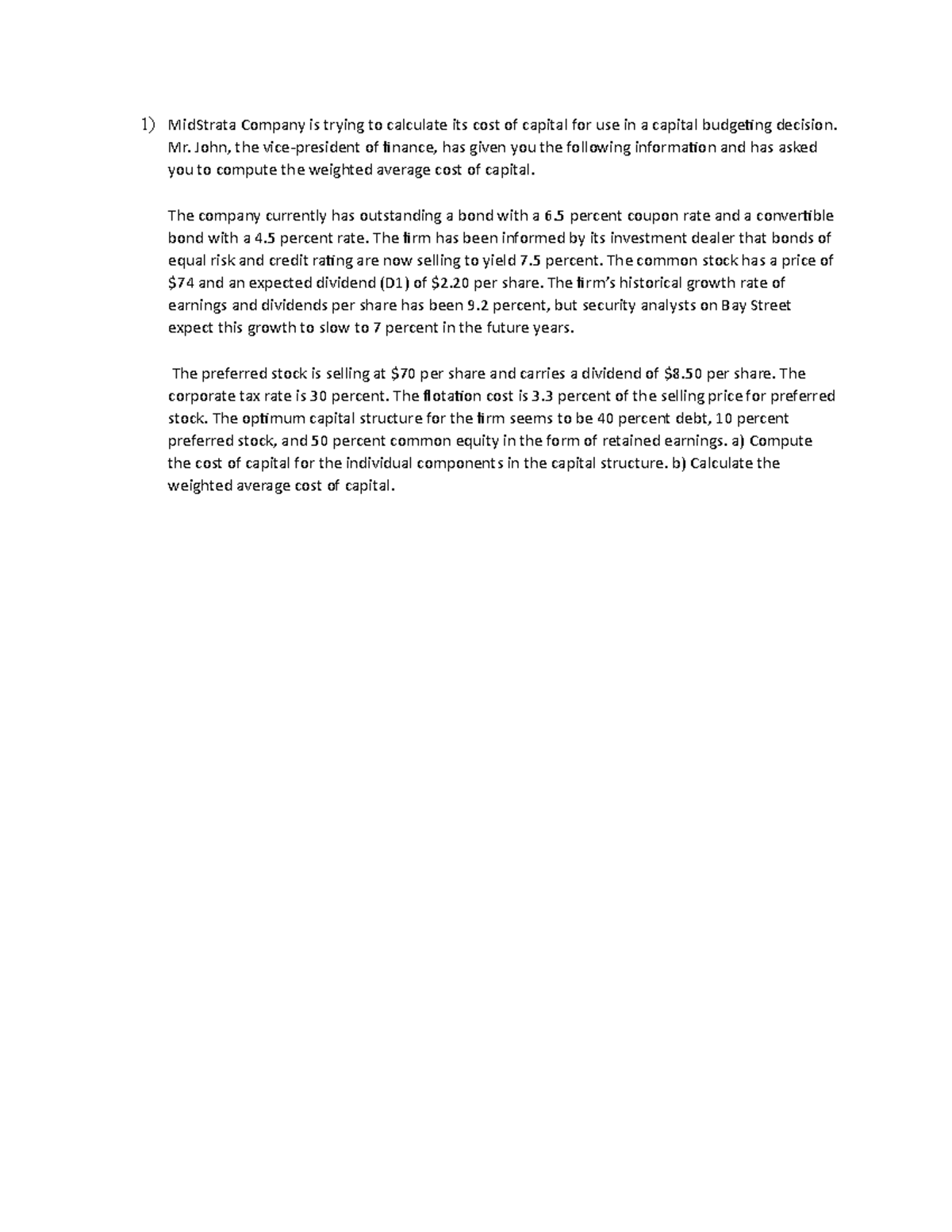Financial Management WACC Calculation and Analysis (FIN 301) - Studocu