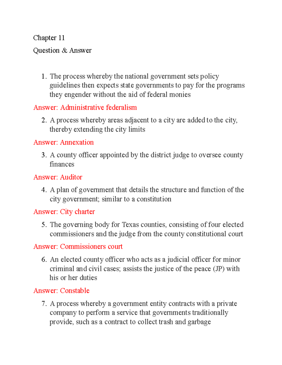 Chapter 11 Q&A: Key Concepts in Local Government & Administration - Studocu