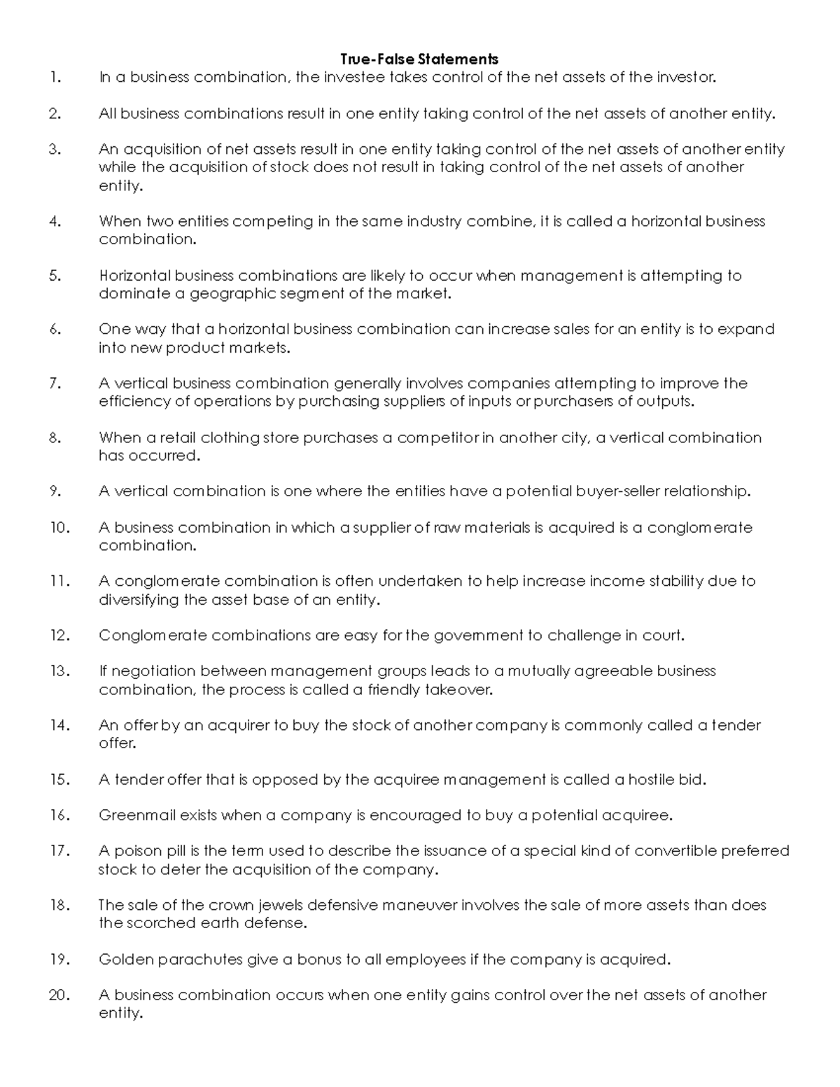 Bus Com 101: Business Combinations - Key Concepts & Exercises - Studocu