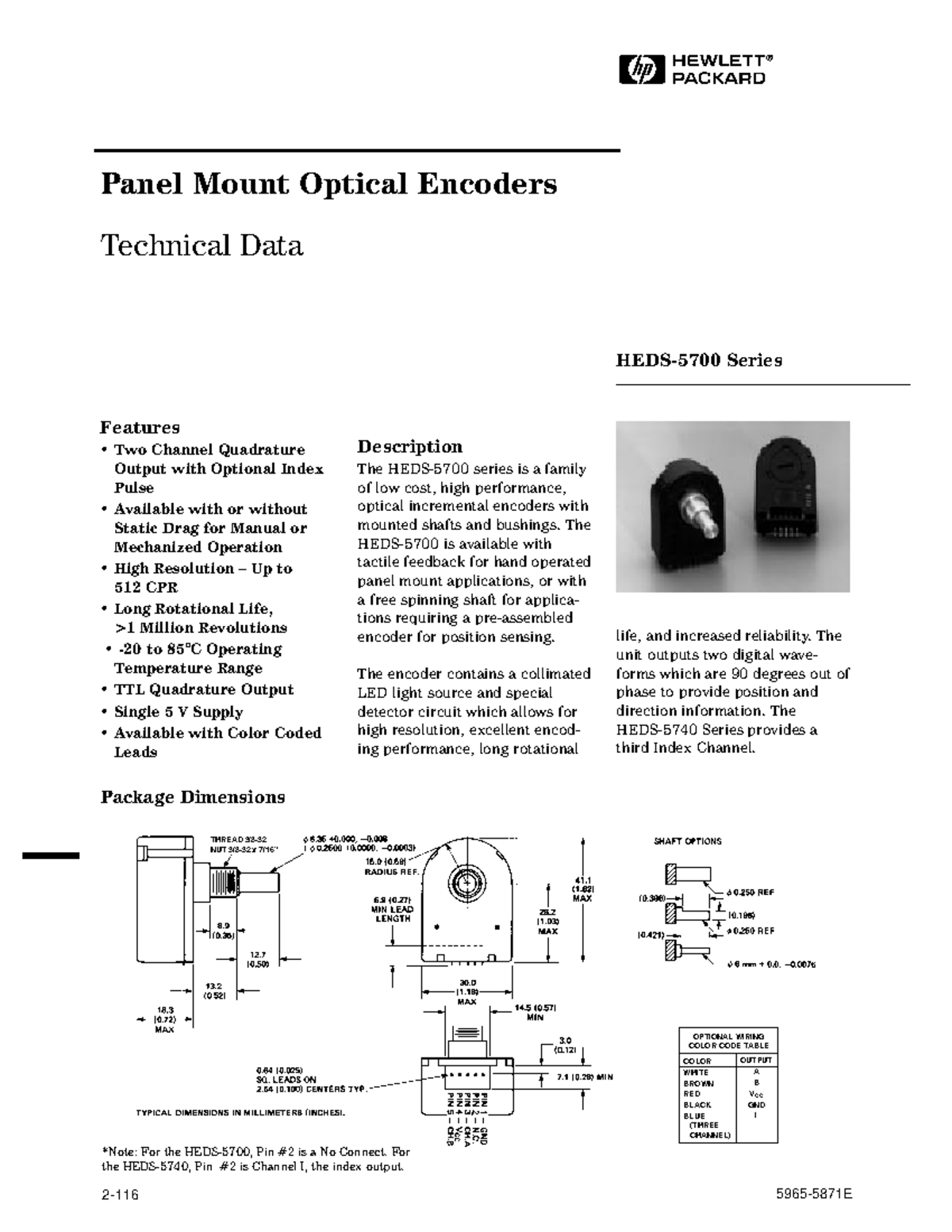 Datasheet for H Panel Mount Optical Encoders (Technical Data) - Studocu