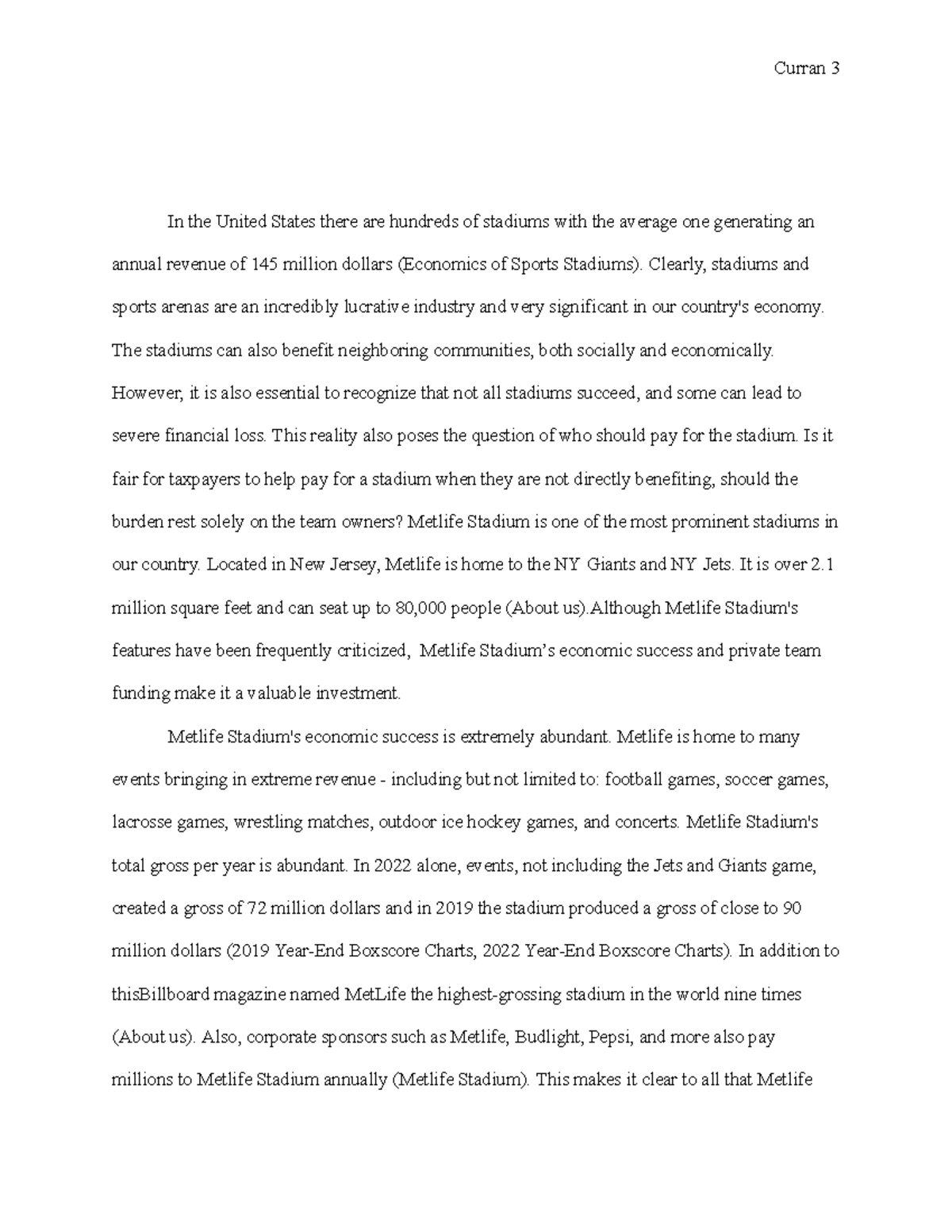 Curran 3: Economic Impact and Funding of Metlife Stadium - Studocu