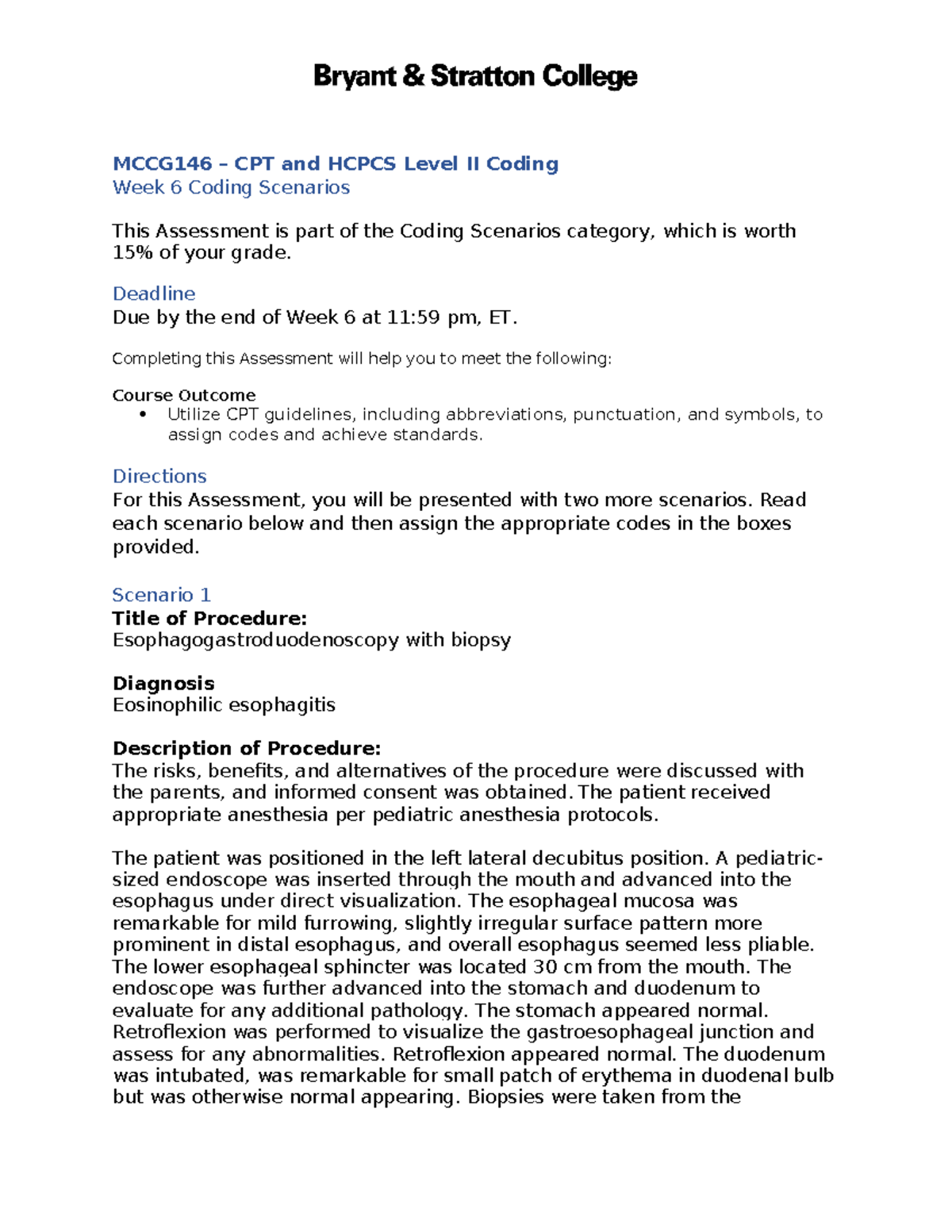 MCCG146 Week 6 Coding Scenarios: CPT & HCPCS Level II Assignments - Studocu