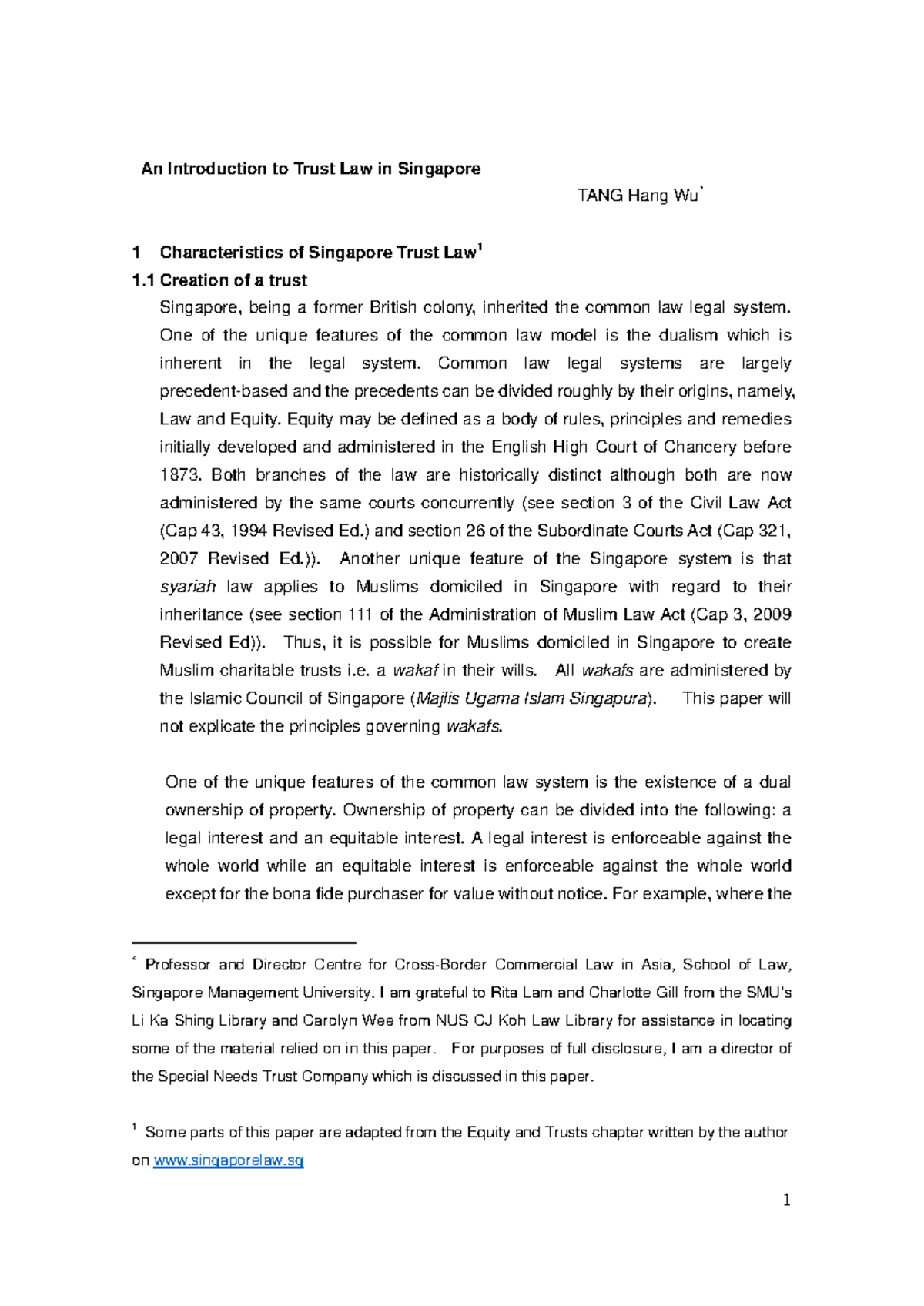 Trust Law in Singapore: Key Characteristics and Principles - Studocu