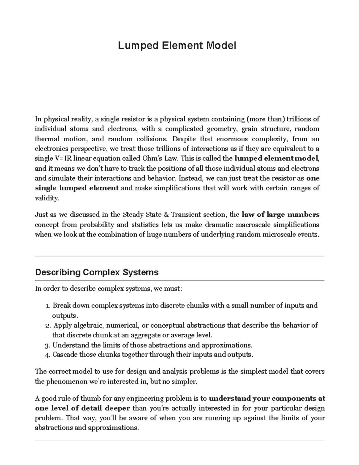 Lumped Element Model - Despite that enormous complexity, from an ...