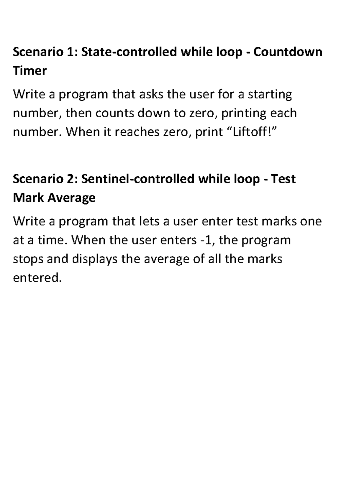 CS101: While Loop Countdown Timer & Test Mark Average - Studocu