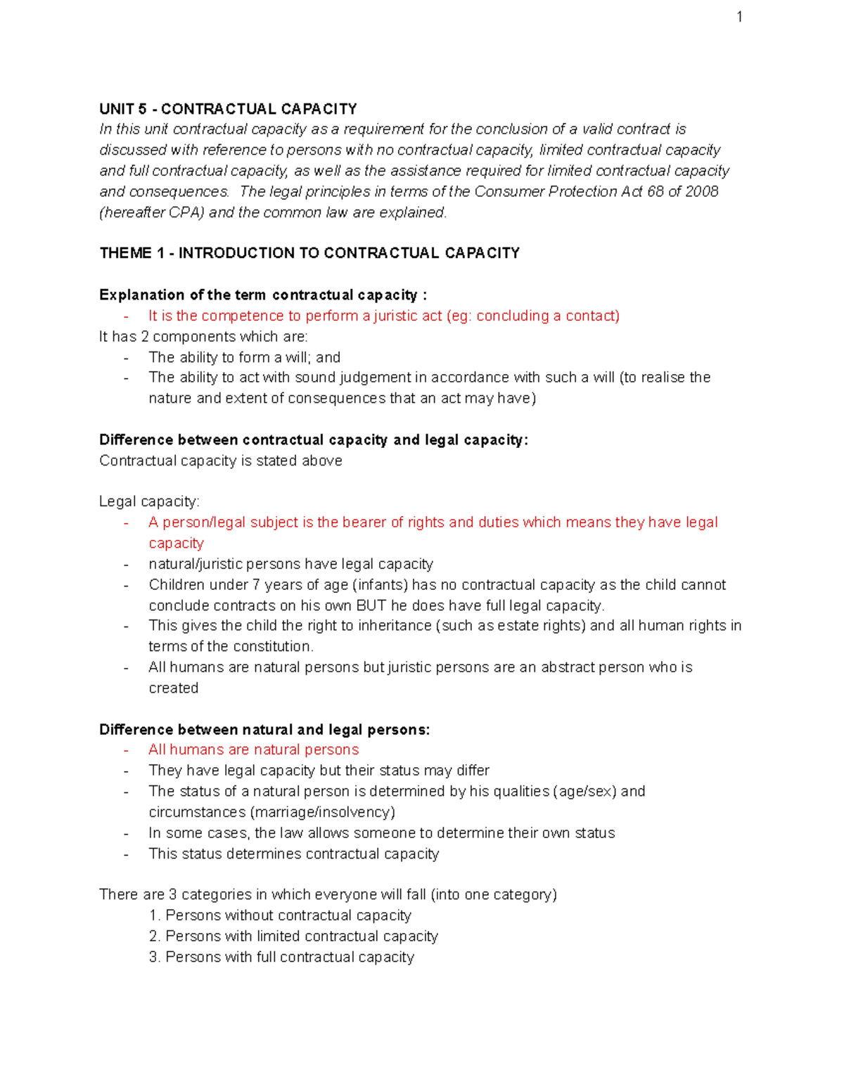 UNIT 5 - Understanding Contractual Capacity in Law Context - Studocu