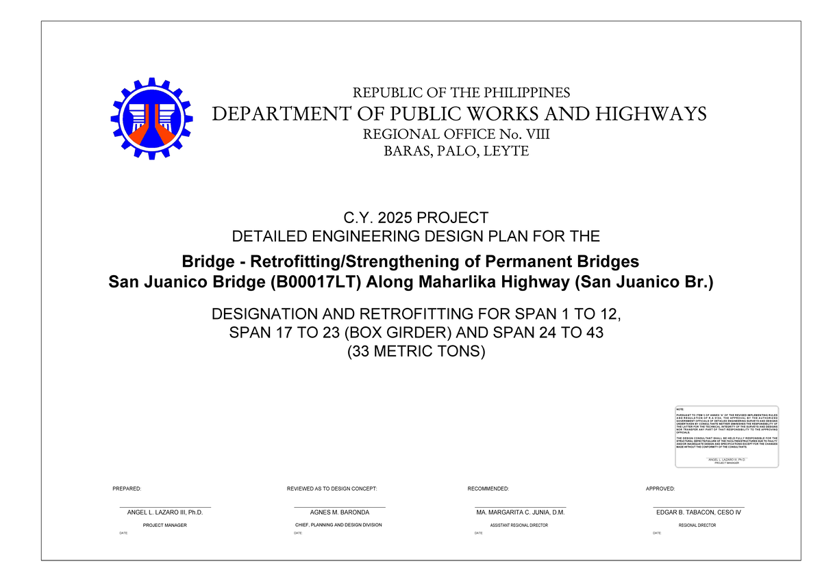 Bridge Strengthening Design Plans for San Juanico Bridge (C.Y. 2025 ...