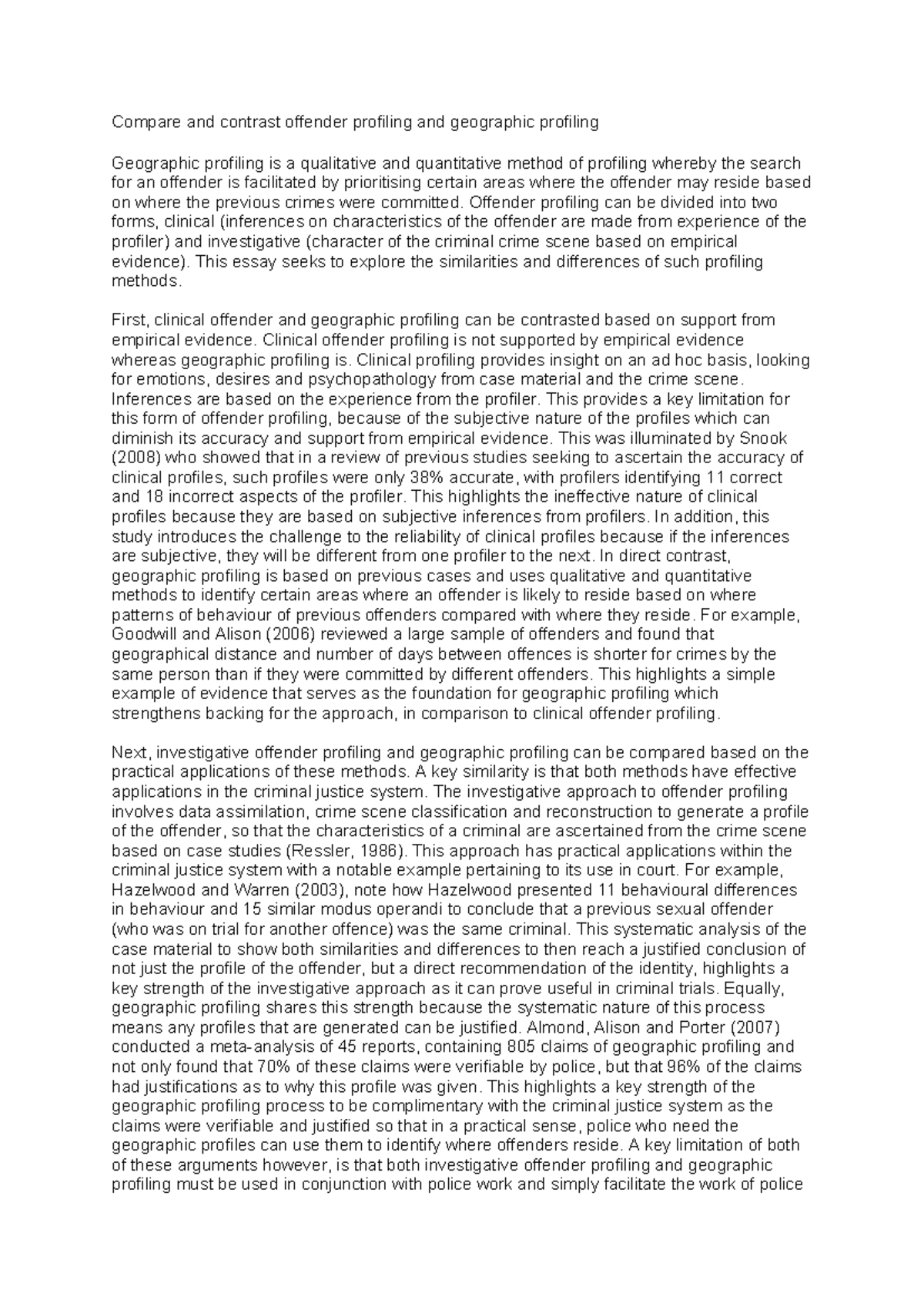 PSY 302: Compare & Contrast Offender Profiling vs. Geographic Profiling ...
