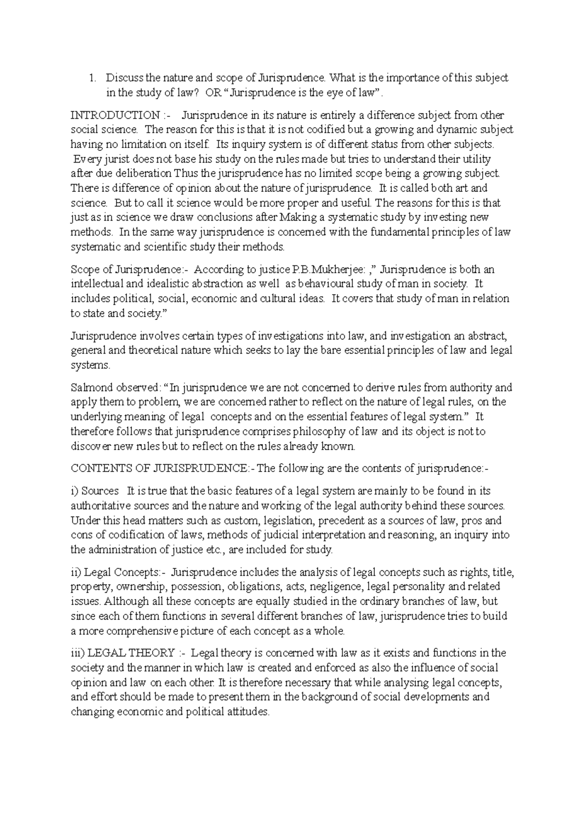 Jurisprudence Final Notes: Nature, Scope, and Importance in Law - Studocu