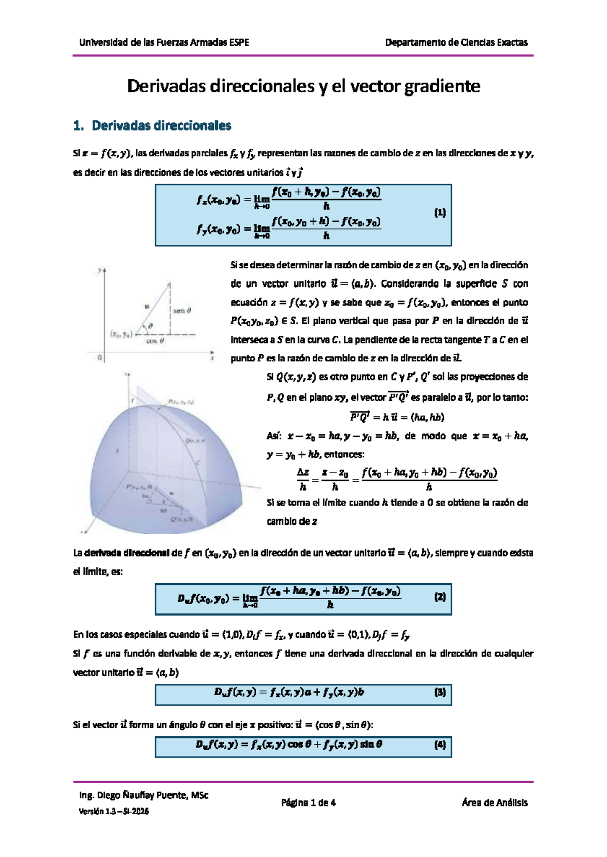 DCEX Clase 11: Derivadas Direccionales y Vector Gradiente - Studocu