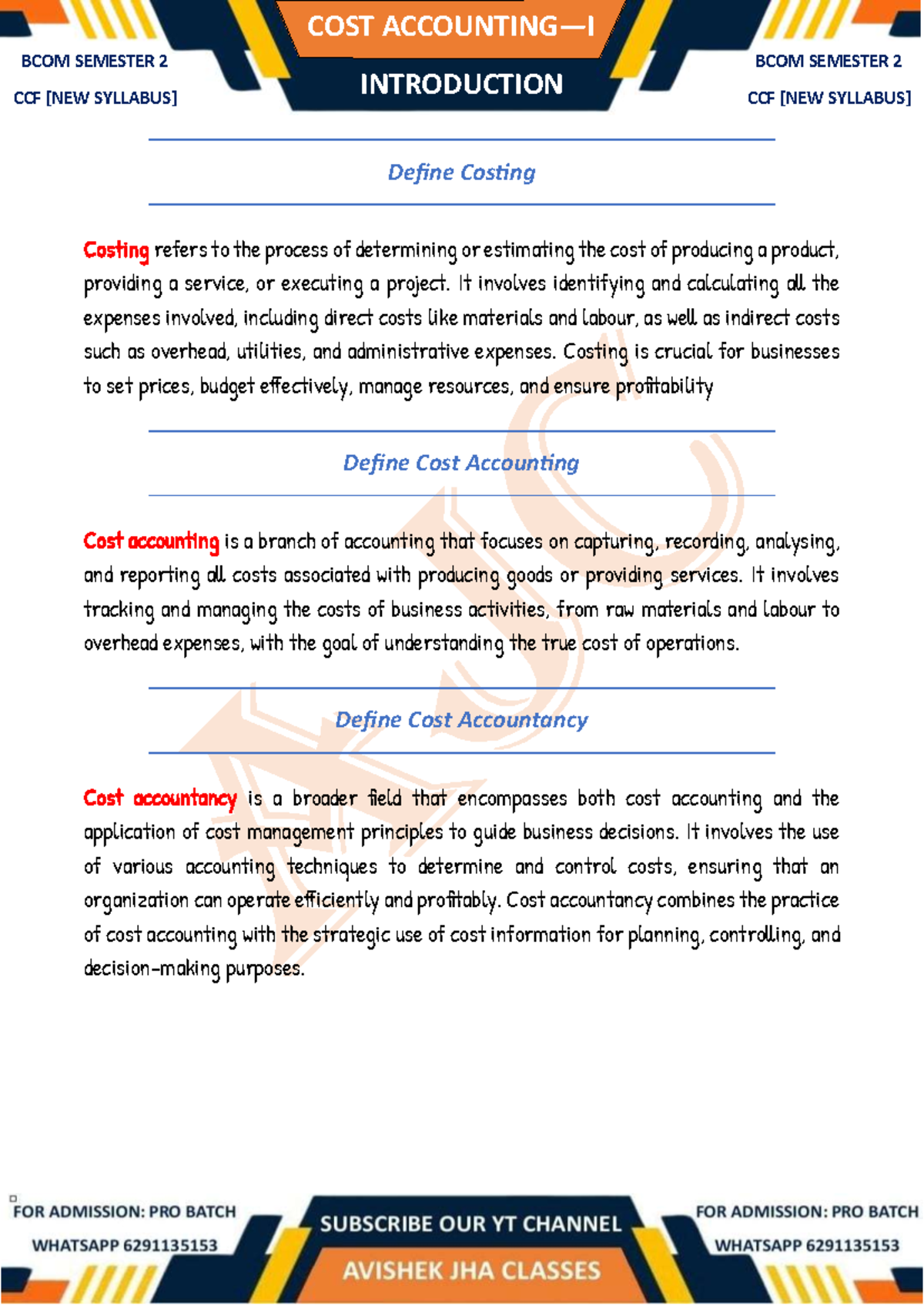 COST BCOM SEMESTER 2 CCF Comprehensive Guide to Costing Principles and ...