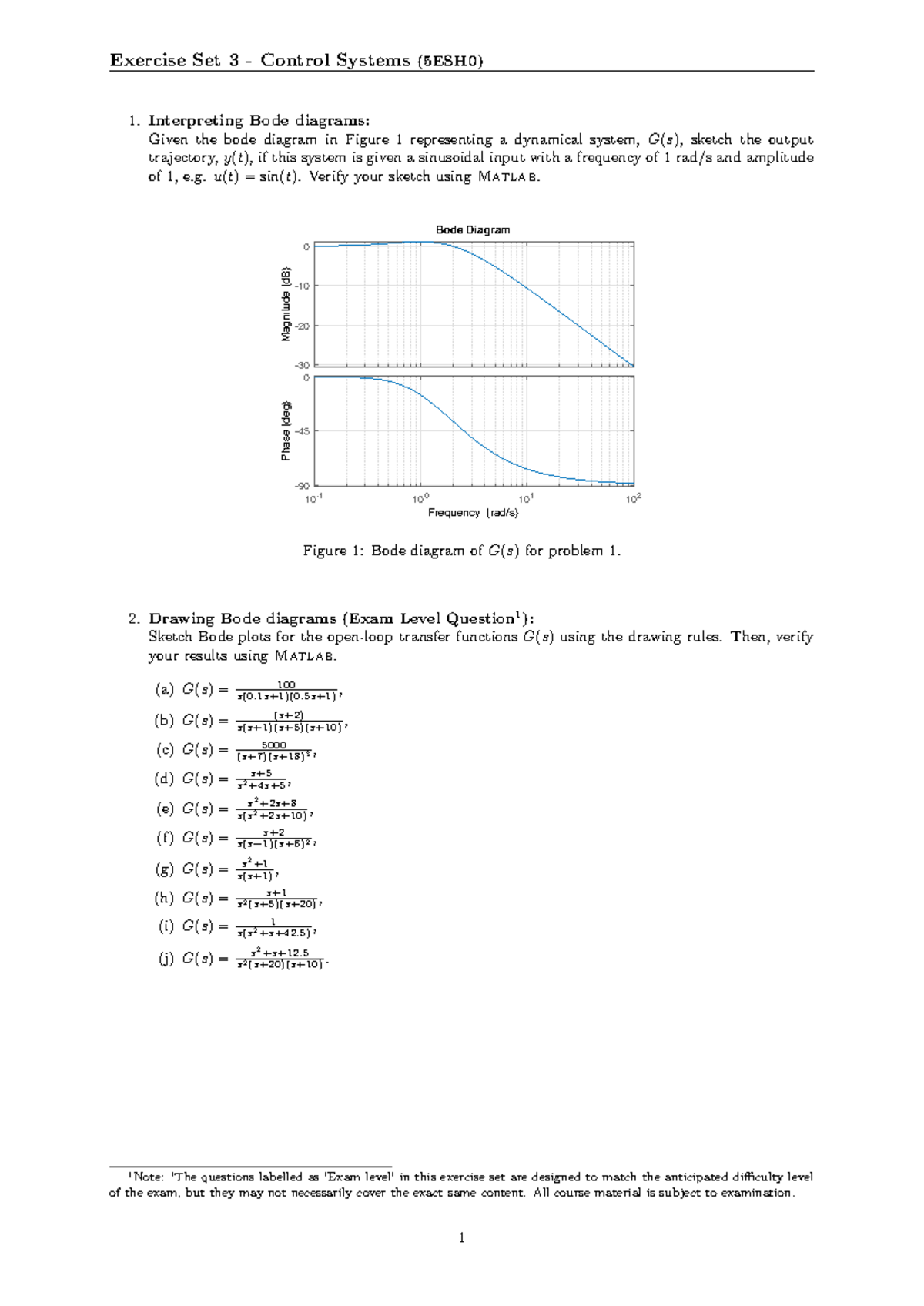 Exercise Set 3: Bode Diagrams & Control Systems (5ESH0) - Studeersnel