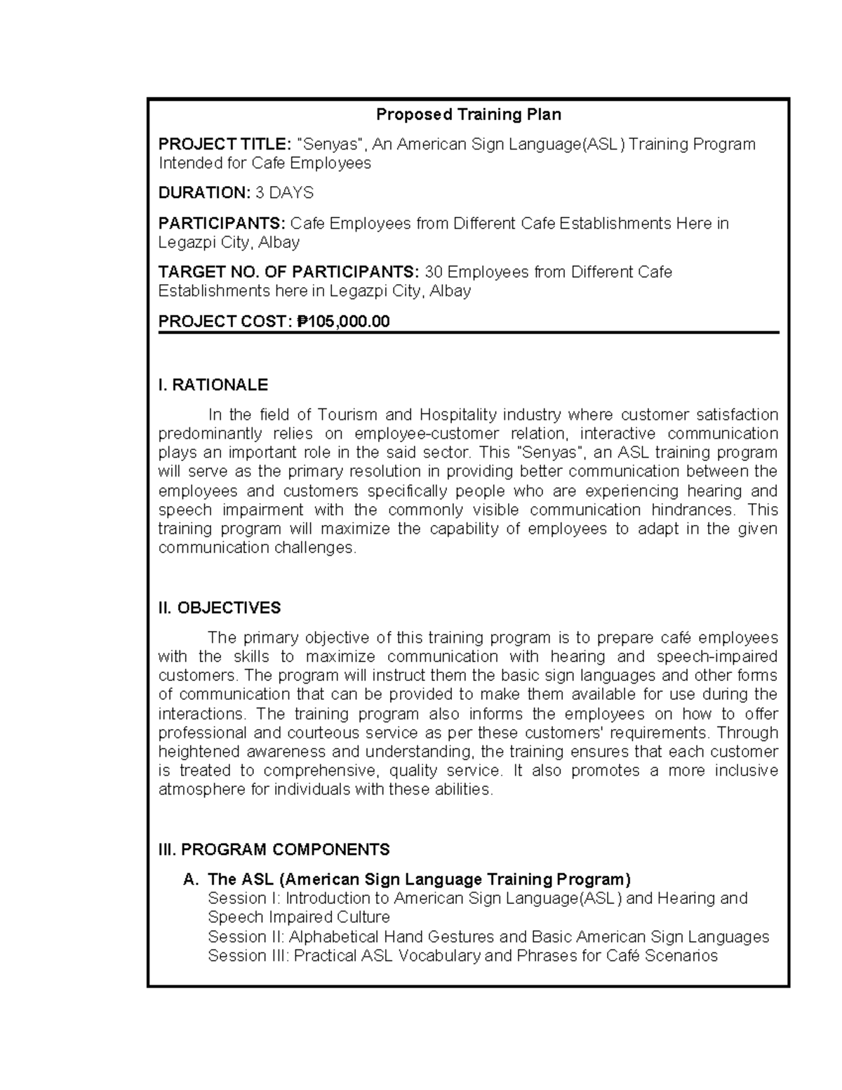 ASL Training Program for Cafe Employees: 3-Day Action Plan - Studocu