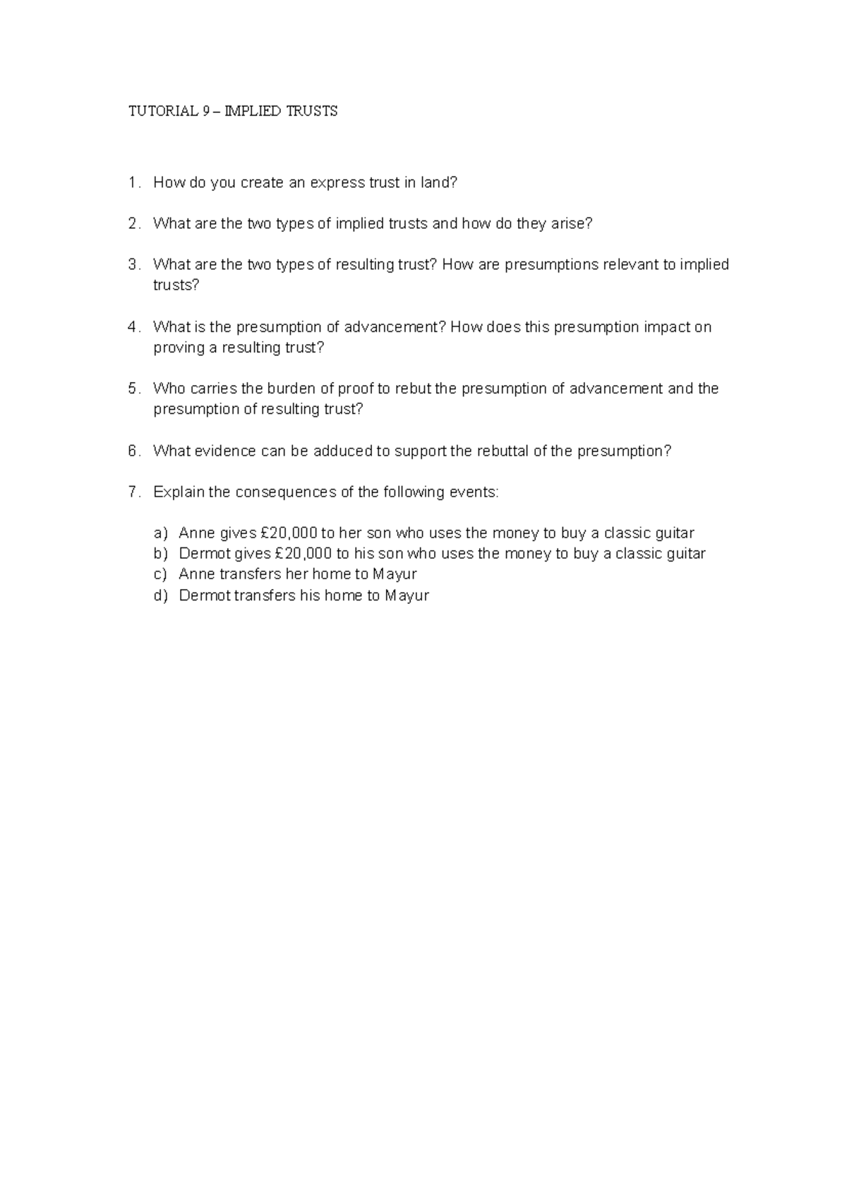 Tutorial 9: Understanding Implied Trusts and Their Legal Implications ...