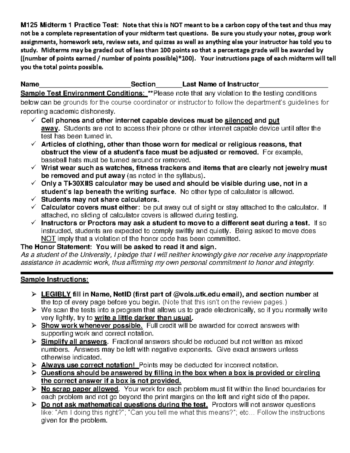 MAT 125 Midterm 1 Practice Test: Key Concepts and Guidelines - Studocu