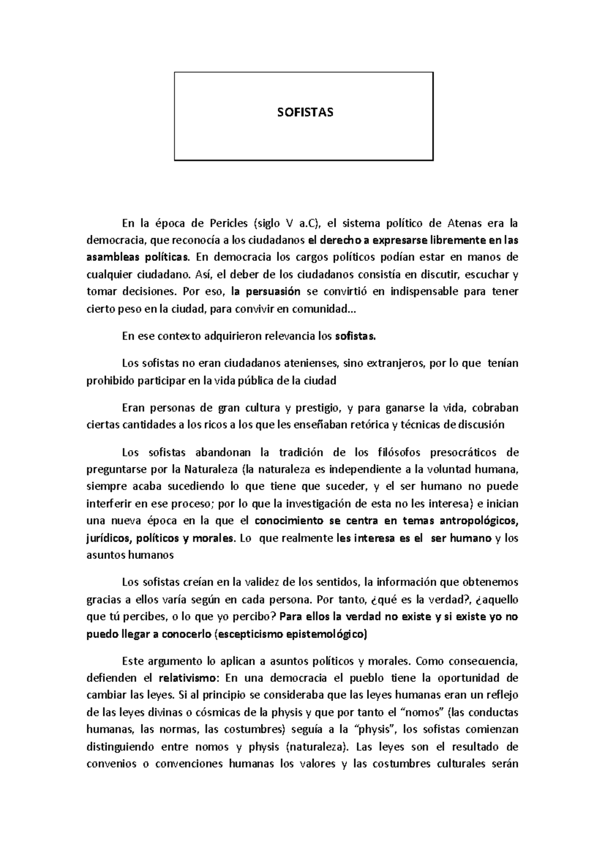 Sofistas y su Impacto en la Democracia Ateniense: Un Análisis - Studocu