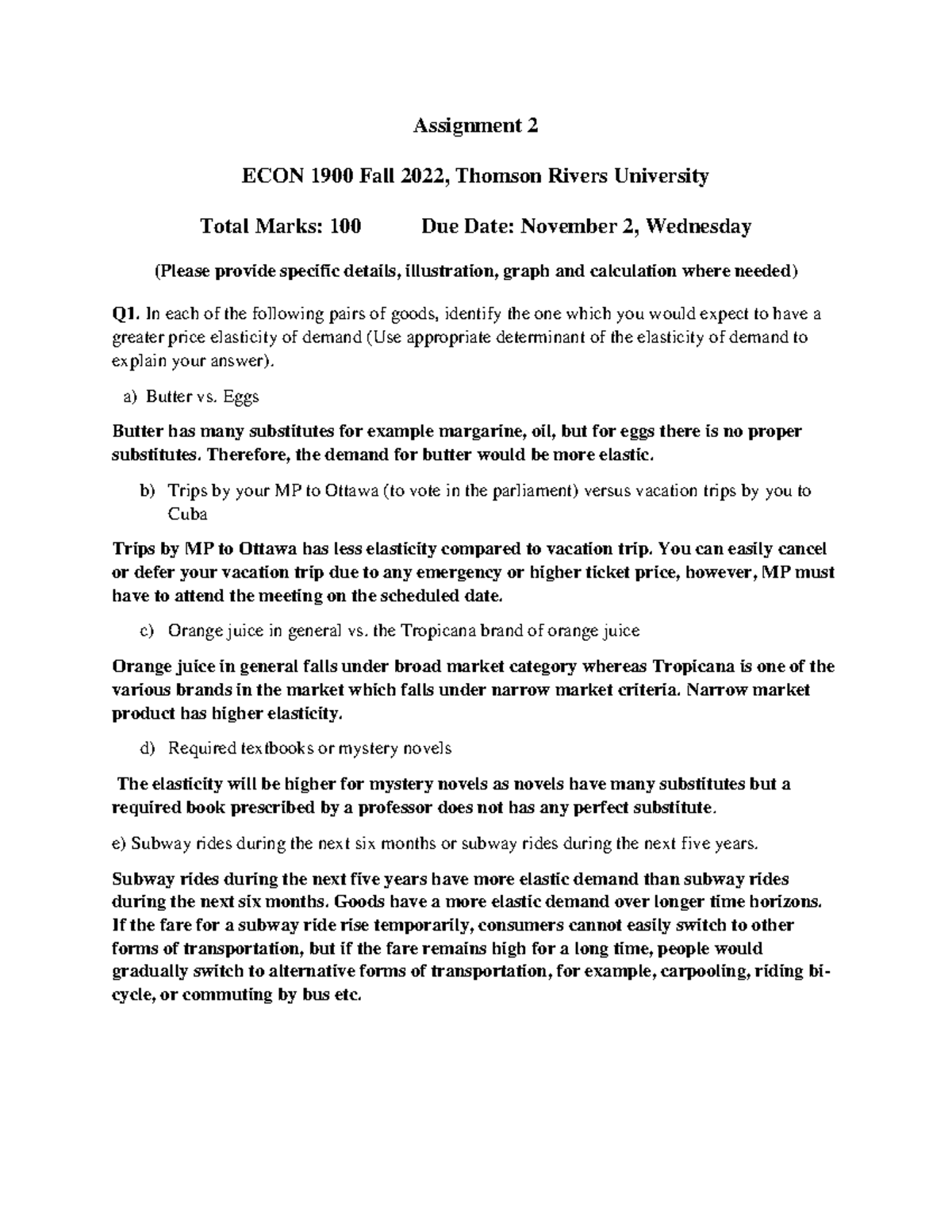 ECON 1900 Fall 2022 Assignment 2 - Microeconomics Chapter 2 Solutions ...
