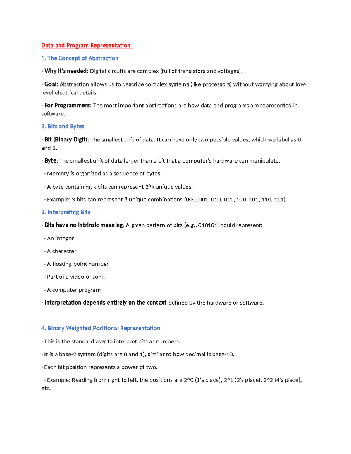 Data and Program Representation: Notes on Computer Architecture - Studocu