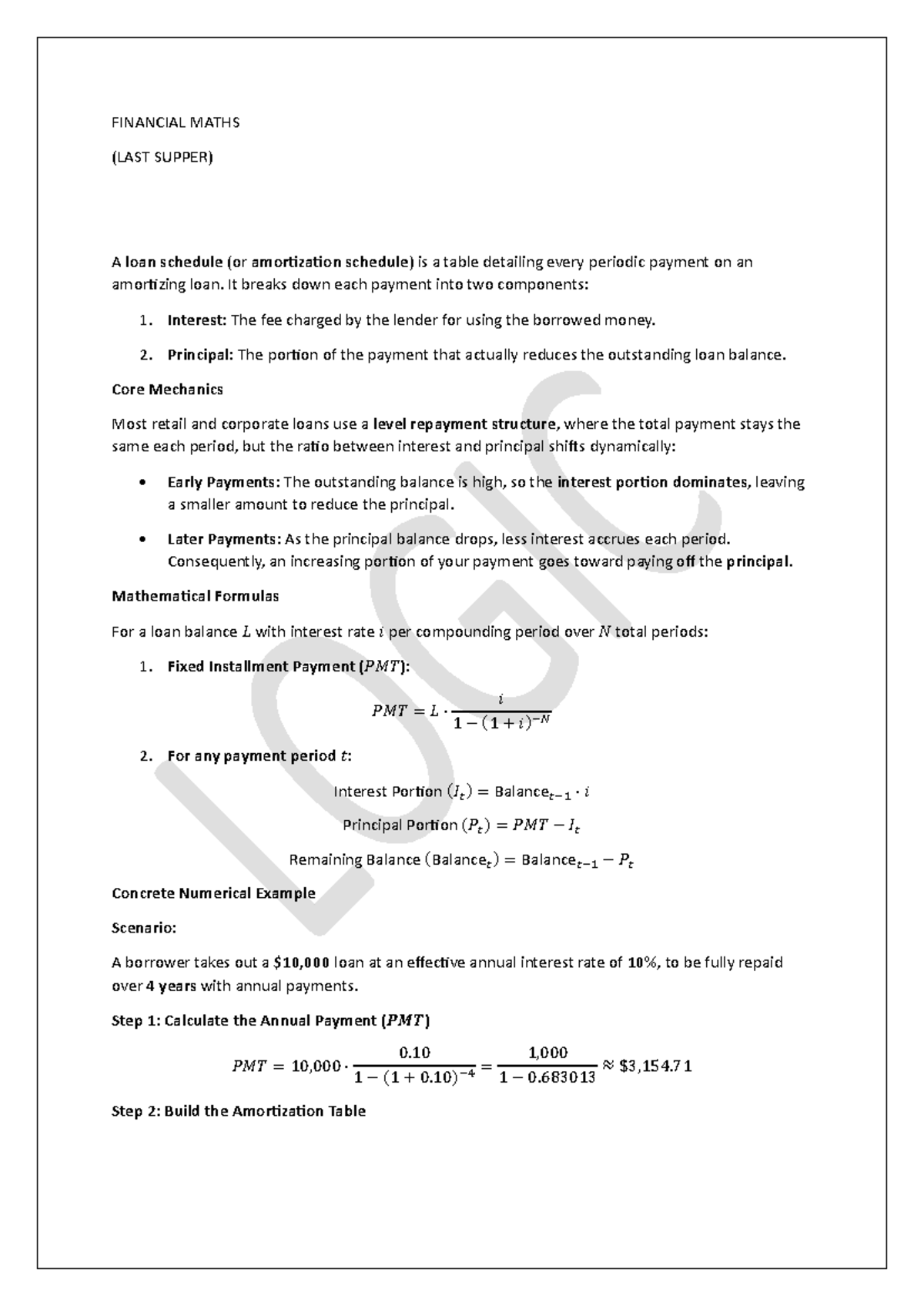 Financial Maths (FIN 101): Understanding Loan Amortization and Payments ...