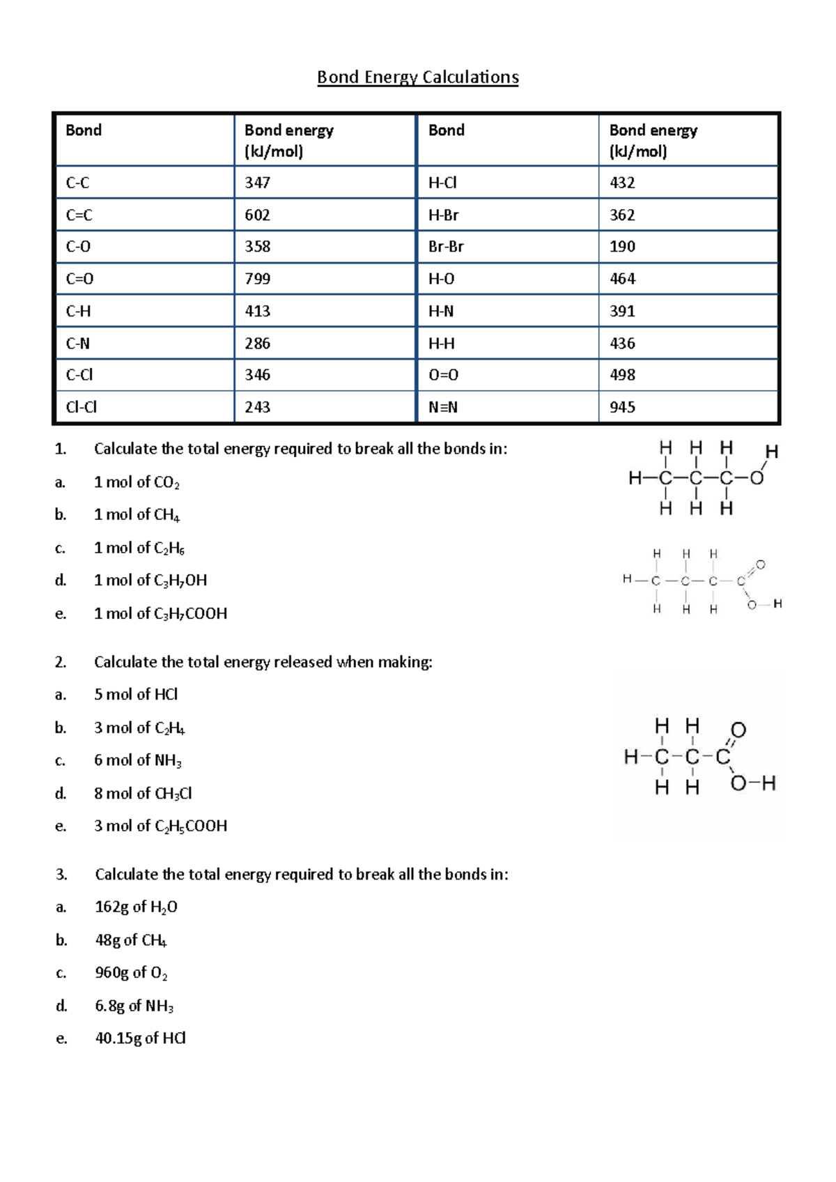 15.0 Bond Energy Calculations - Practice Questions - Studocu