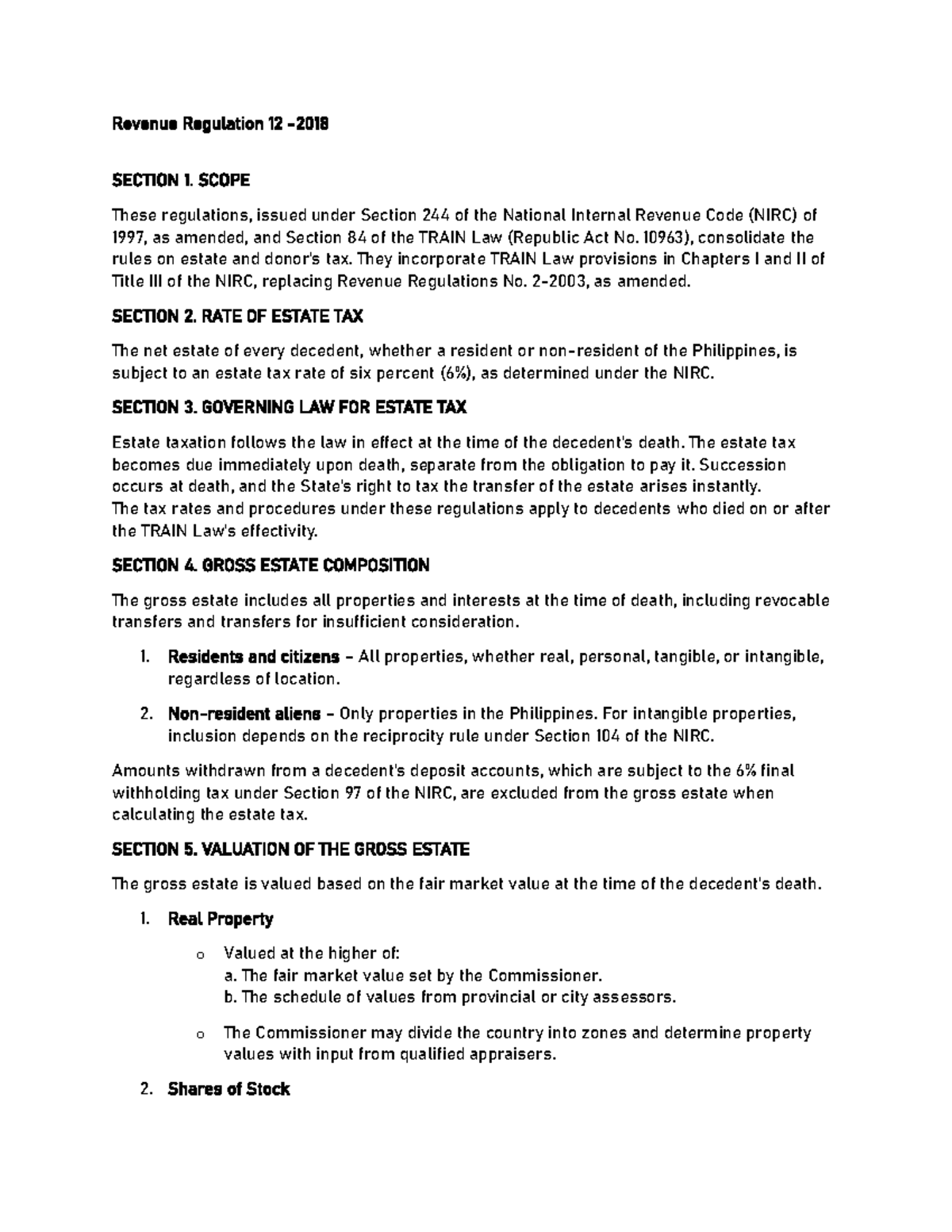 RR 12 Summary - Revenue Regulation 12 - Jan. 1 2018 to consolidate the ...