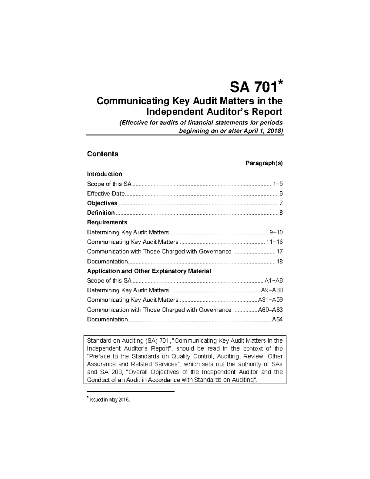 SA701 - Communicating Key Audit Matters in Auditor’s Report - Studocu