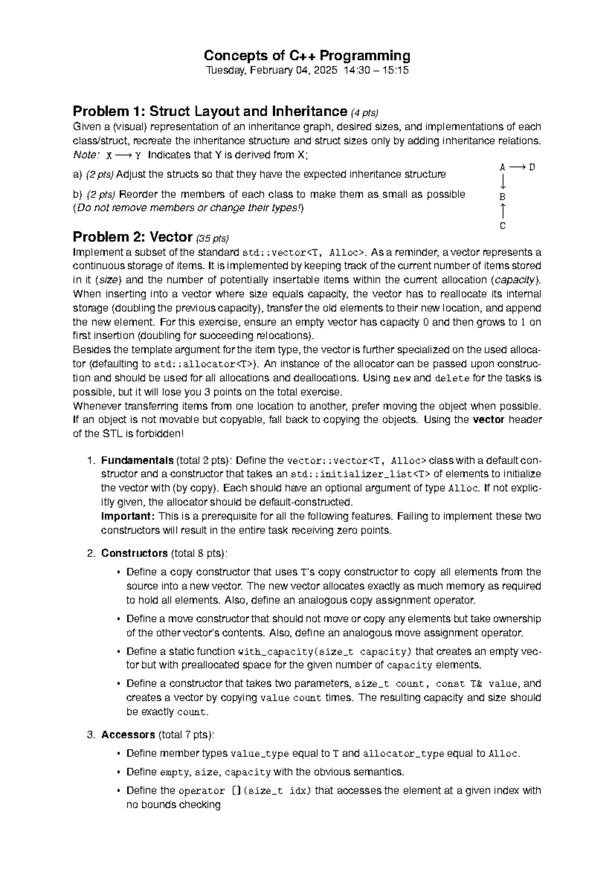 Exam - Mock exam - Concepts of C++ Programming Tuesday, February 04 ...