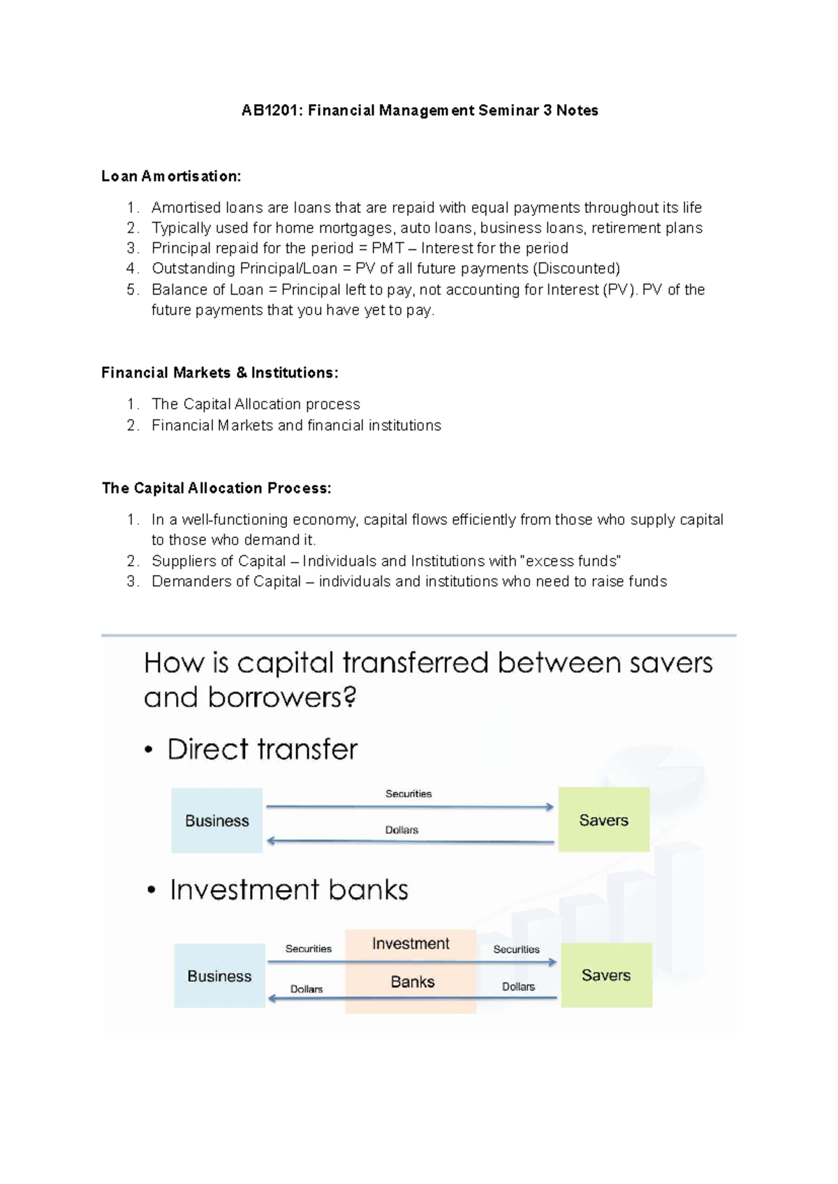 AB1201: Week 3 Seminar 3 Notes on Loan Amortisation & Capital ...