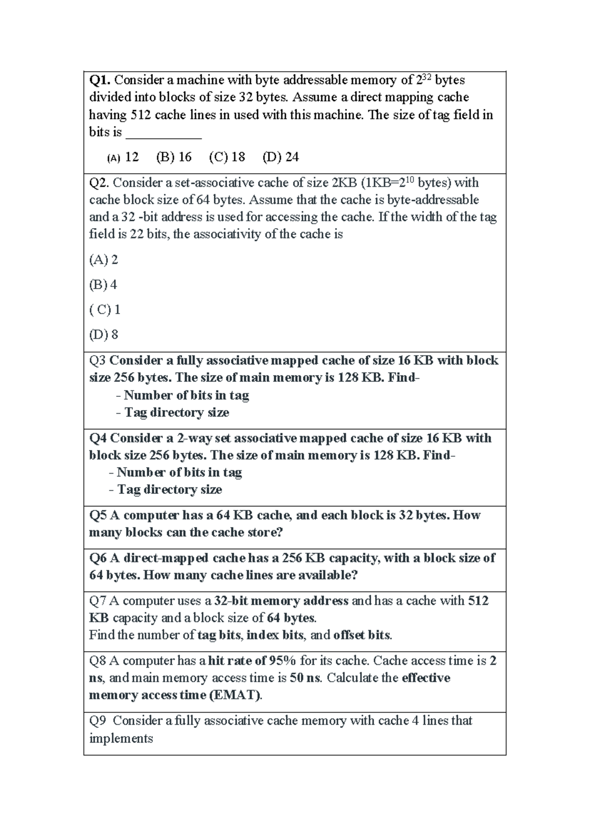 COA AIML Numericals: Cache Memory Analysis and Calculations - Studocu