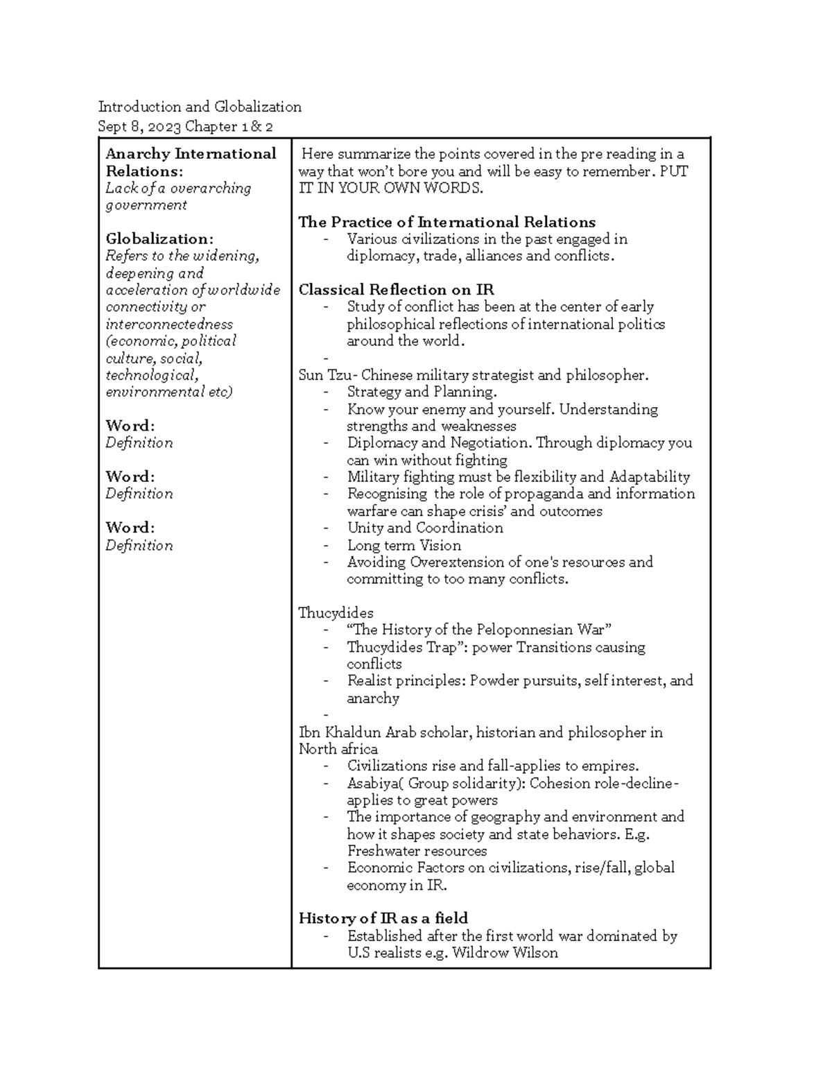 POL S 261 Ch 1-4 IR Notes - Overview of Key Concepts in IR and ...