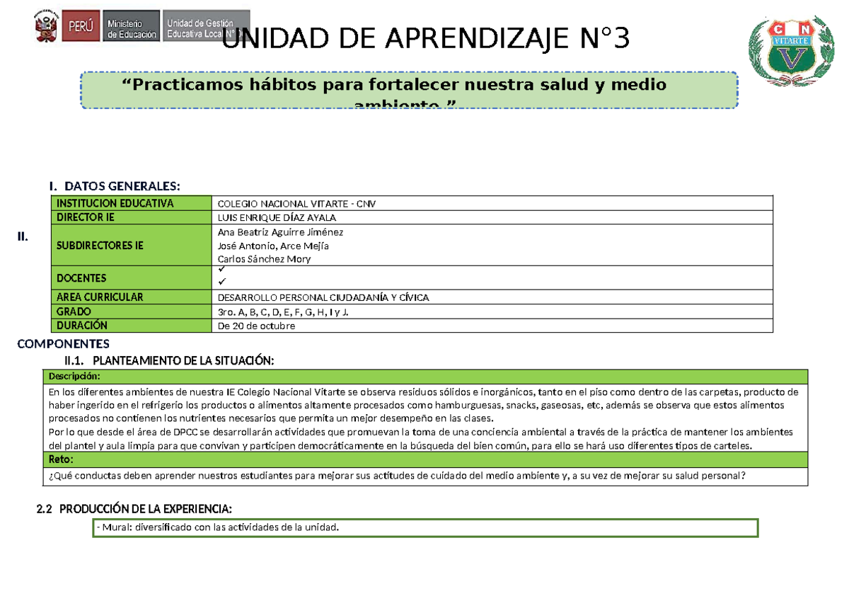 Unidad 4: Hábitos para Fortalecer la Salud y el Medio Ambiente - 3ro ...