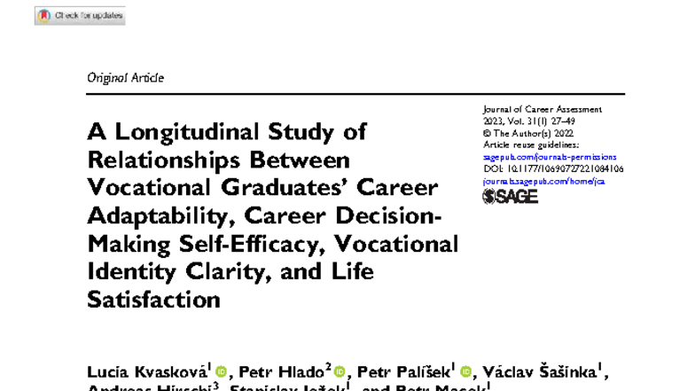 A Longitudinal Study on Career Adaptability and Life Satisfaction in ...