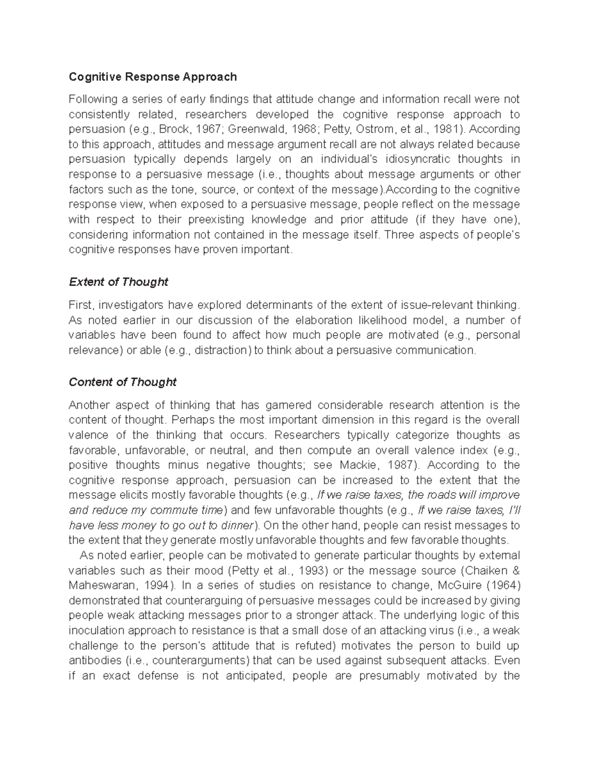 Persuasion and Attitude Change - Cognitive Response Approach Following ...