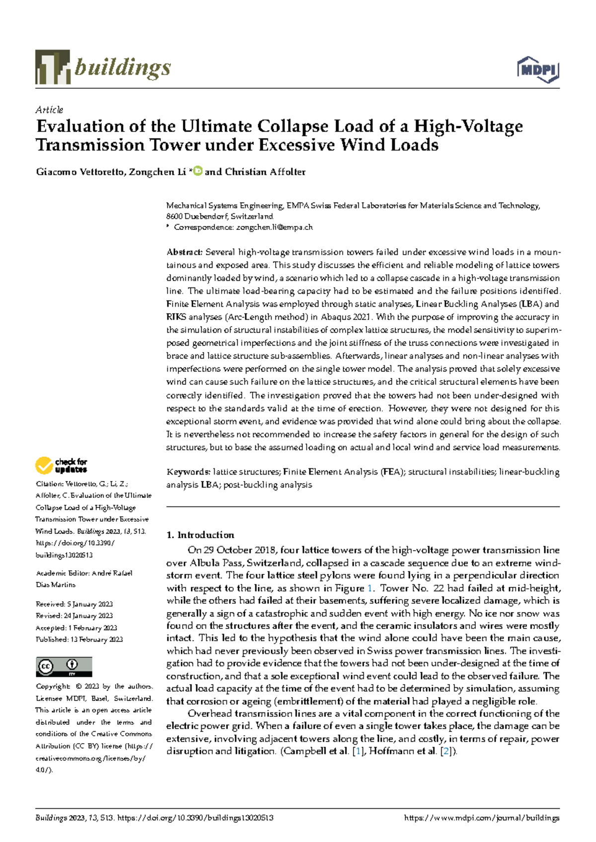 Evaluation of Ultimate Collapse Load of Transmission Towers under Wind ...