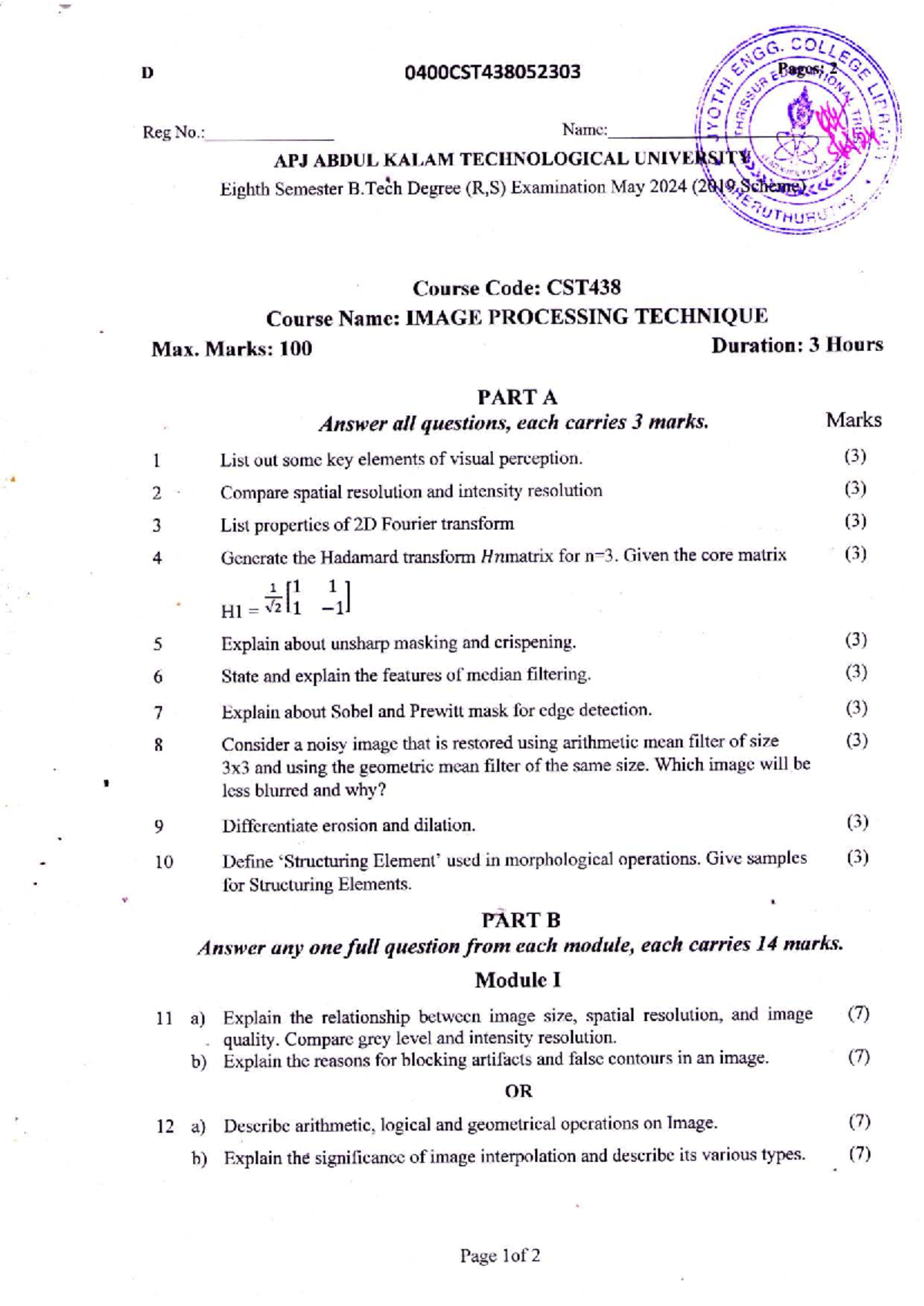 CST438 Image Processing Technique Final Exam May 2024 - Studocu
