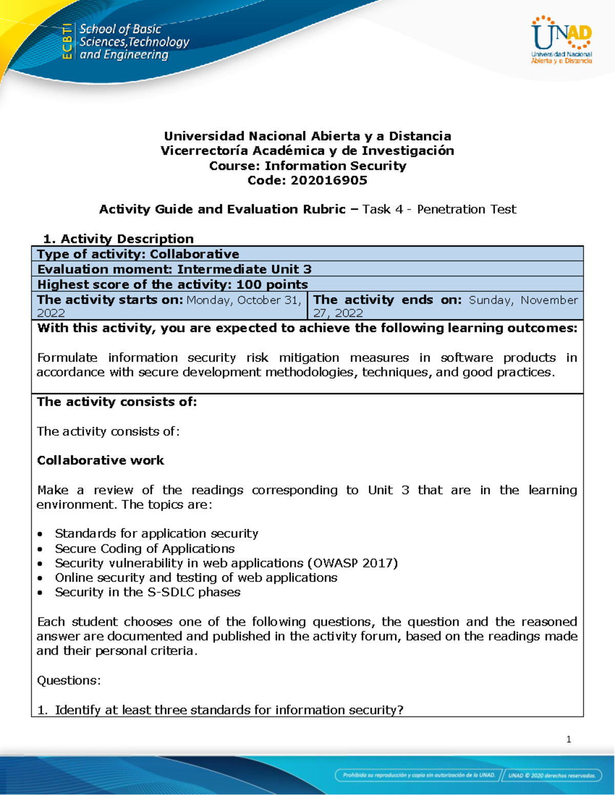 Activity Guide & Evaluation Rubric - IS 202016905 - Unit 3 Pen Test ...