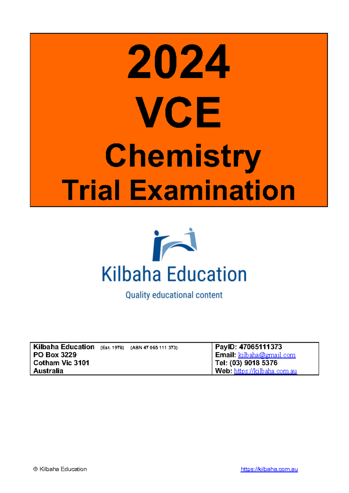 2024 VCE Chemistry Trial Exam - Kilbaha Education Practice Exam - Studocu