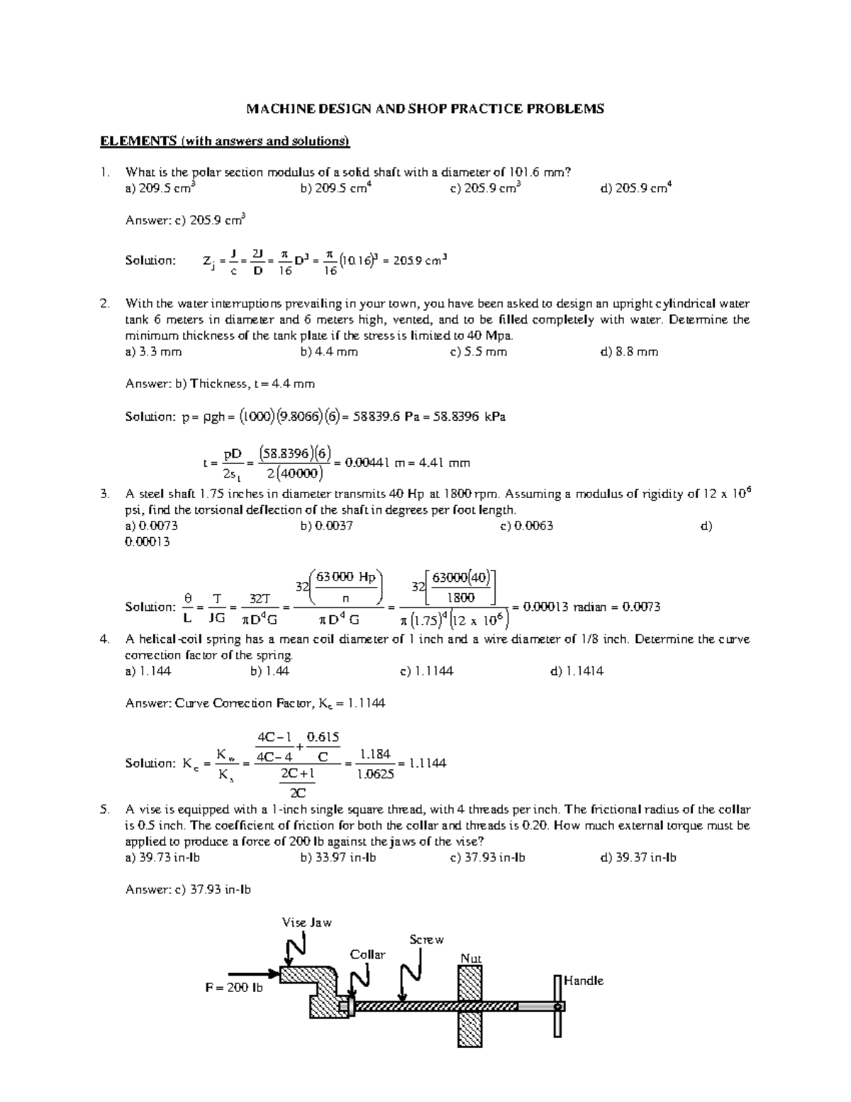 Machine Design (ME 300): Practice Problems with Solutions - Studocu