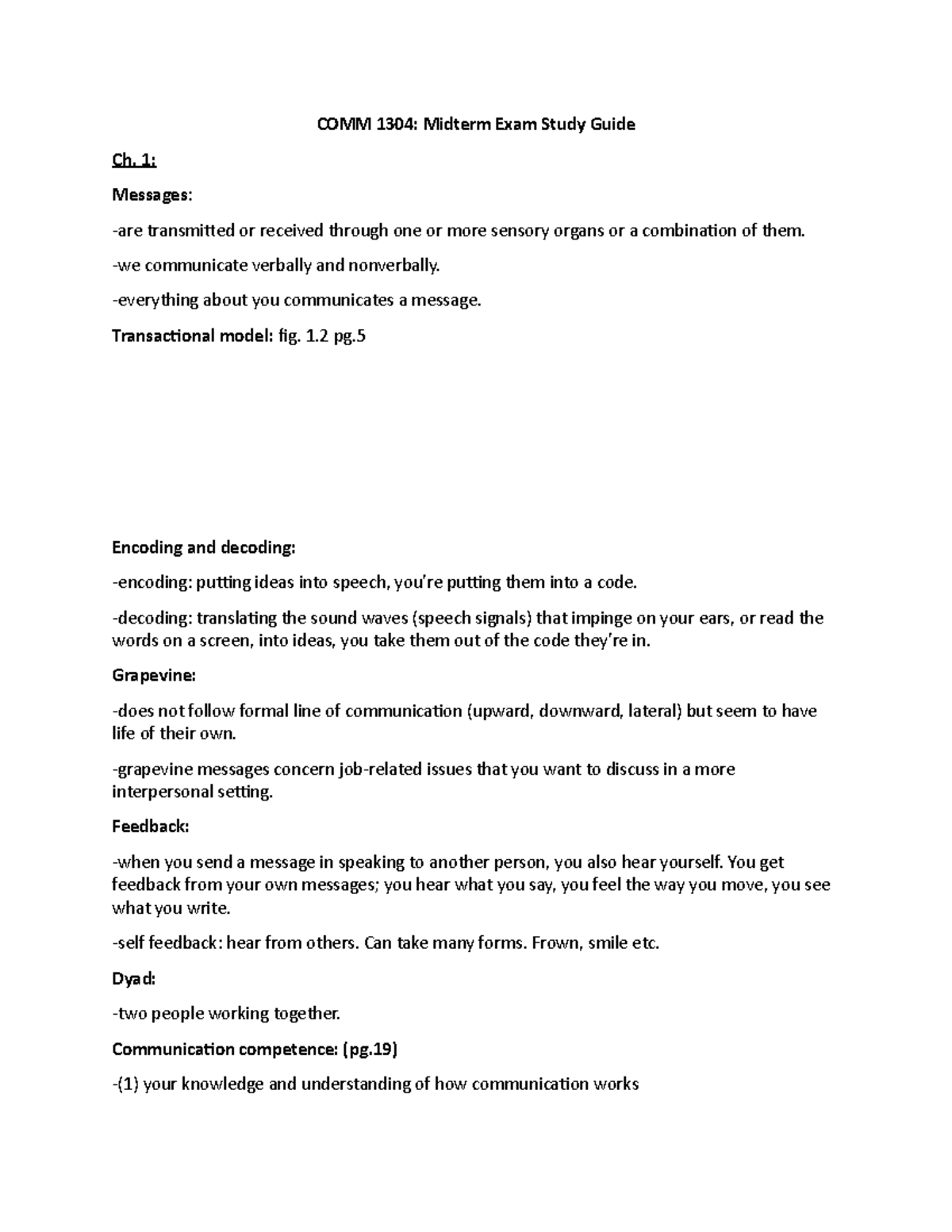 Midterm Study Guide - COMM 1304: Midterm Exam Study Guide Ch. 1 ...