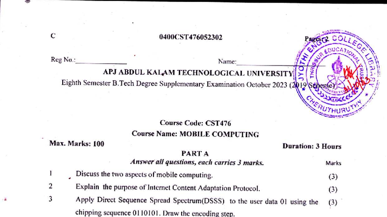 CST476 Mobile Computing Supplementary Exam Notes - Oct 2023 - Studocu