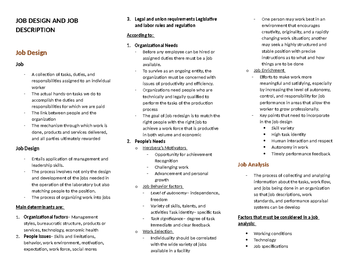Labman Prefi - LABORATORY MANAGEMENT - JOB DESIGN AND JOB DESCRIPTION ...