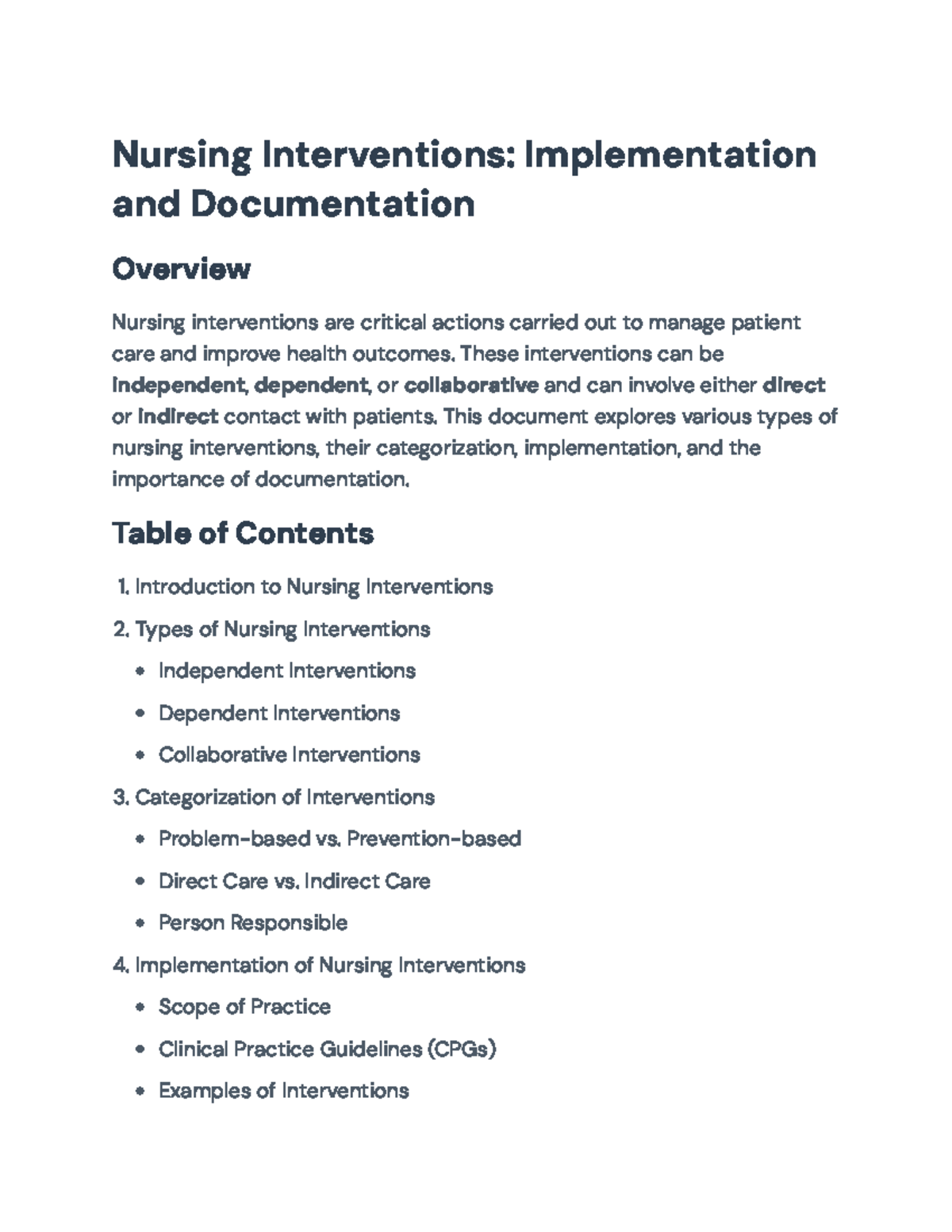 Nursing Interventions: Implementation & Documentation Overview (NUR 101 ...