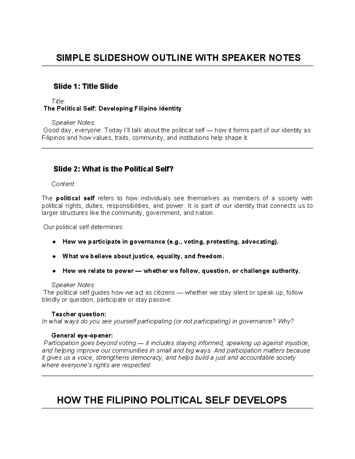 Political Self: Understanding Filipino Identity and Values - Studocu