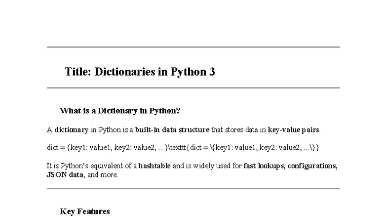 Python 3: Understanding Dictionaries and Their Features - Studocu